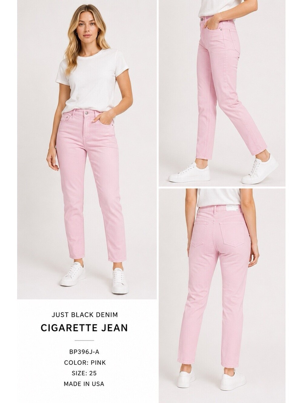 NWT Just Black Denim Pink Cigarette Jeans Size 25 High Rise Made in USA